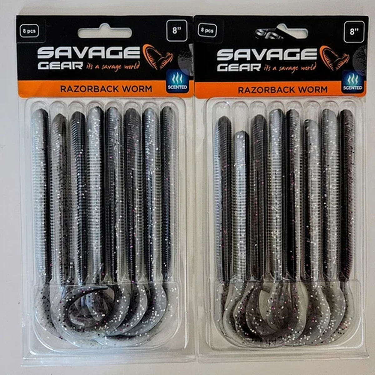 (Set of 2) Savage Gear Razorback Worm 8" Color Is Smoke Holo Blu Prl Laminate