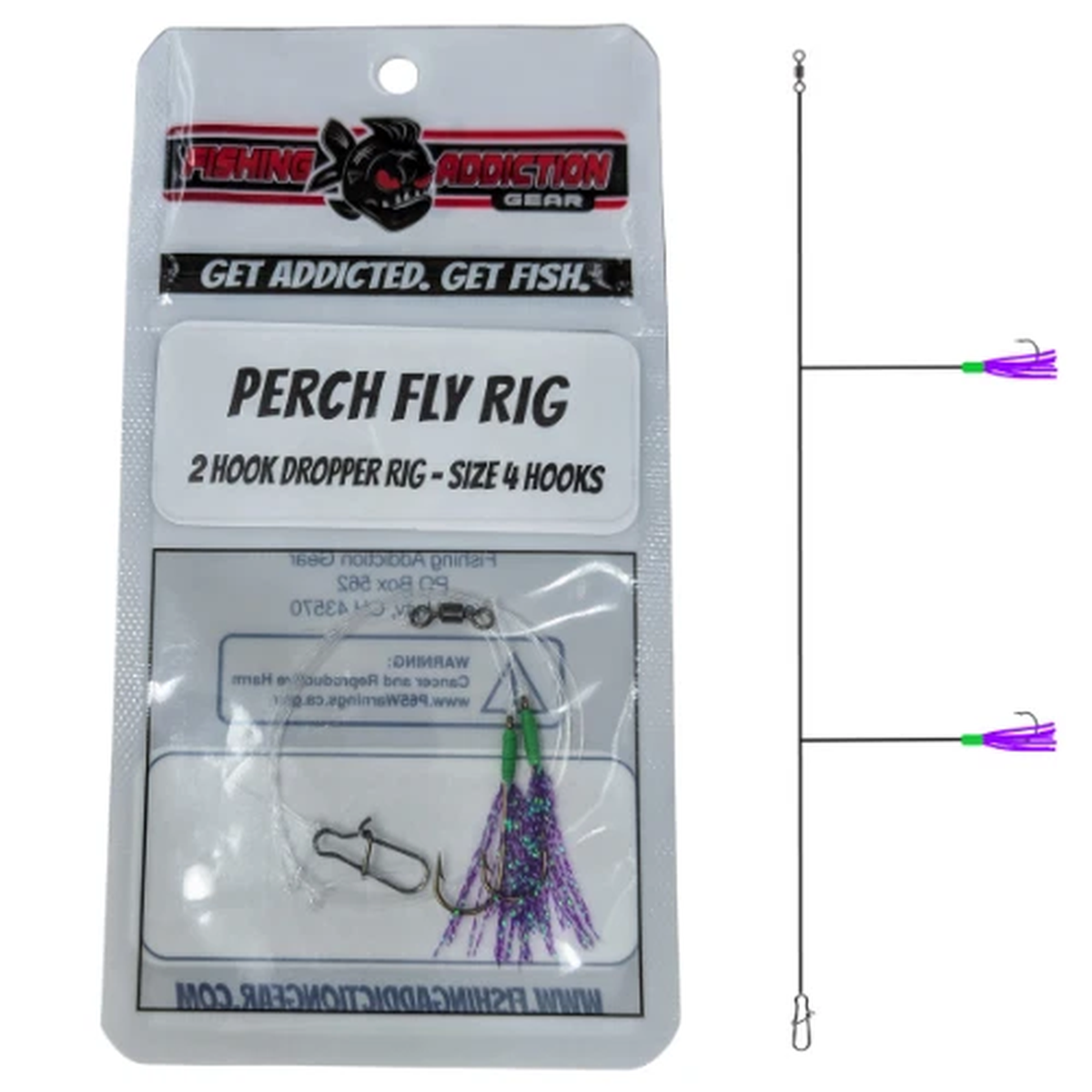 (3) Fishing Addiction Gear Perch Fly Rigs 2 Hook Size 4 Dropper Rig Get Addicted